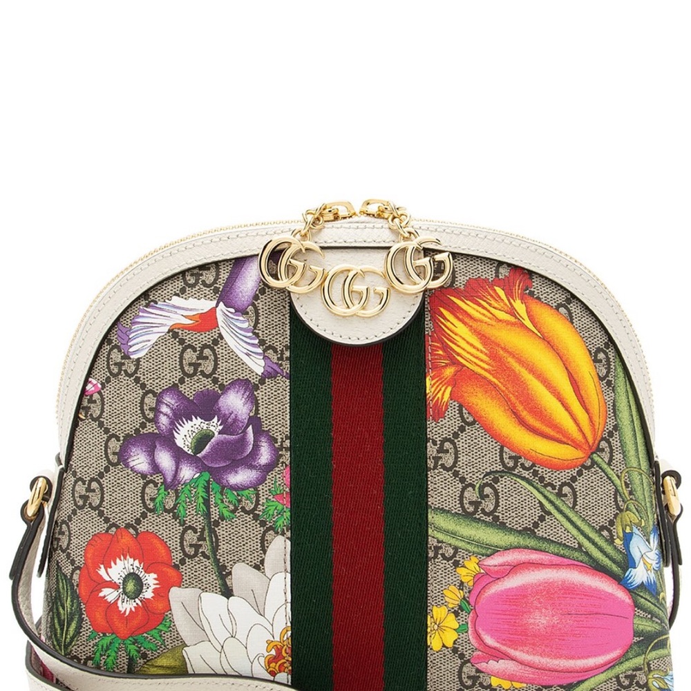 Gucci Cream and Red Crossbody Bag with Floral Design